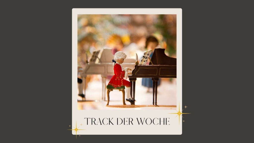 Polaroid auf grauem Hintergrund: Mozart Playmobil Figur