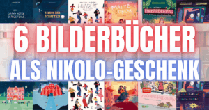 Blogheader Adventskalender - 6 tolle Bilderbücher, die man gut zu Nikolaus verschenken kann (c) Grafik Canva